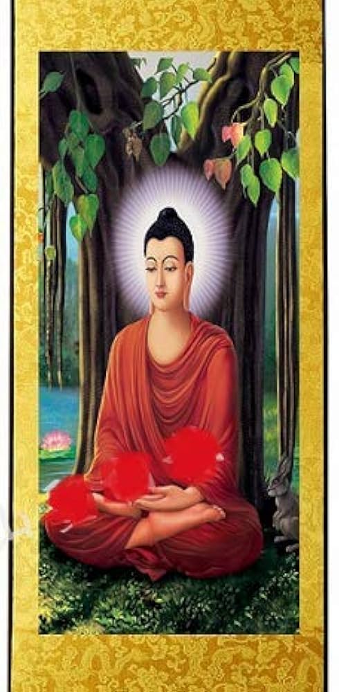 Amazon｜掛け軸 釈迦菩提樹下150×55㎝｜仏間・神道用掛軸・表装